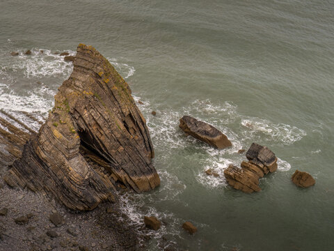Blackchurch rock on the North Devon coast, England. Viewed from cliffs above.