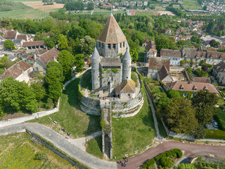 Aerial view of Tour de Cesar a medieval donjon and symbol of power in the city of Provin in...