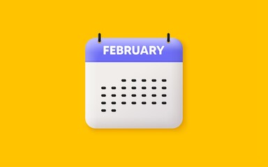 Calendar date 3d icon. February month icon. Event schedule Feb date. Meeting appointment planner. Agenda plan, Month schedule 3d calendar and Time planner. February day reminder. Vector
