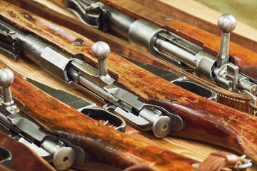 Naklejka premium Old guns from the First World War. Vintage firearms of the early twentieth century