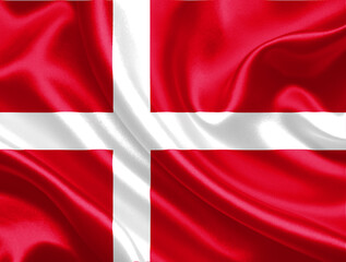 3d illustration Denmark flag on satin texture with waving flag 