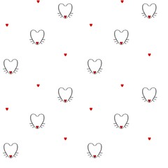 Hand Drawn Cats Seamless Pattern. Doodle Cat Heads Endless Background for Trendy Fabric Textile Design or Web Wallpaper