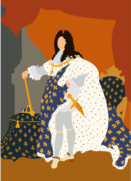 Louis XIV in coronation costume 1638-1715, king of France, based on Hyacinthe Rigaud's painting, 1701 - with pattern