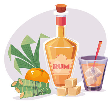 Sugar product rum production concept. Vector flat cartoon graphic design illustration