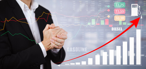 Oil energy graph of the world market, impact on the economy concept,Businessman touch chart with...