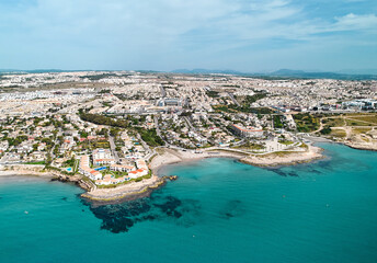 Fototapeta premium Playa Flamenca seaside, aerial shot. Spain