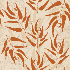 Tropical seamless pattern with leaves brunches