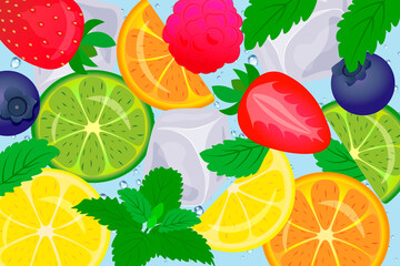 Background of berries and fruits for cocktails