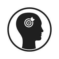 Human profile with target goal in head. Isolated business icon.