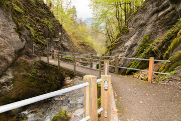 Small river at the Thur waterfalls in Unterwasser in Switzerland