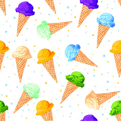 vector cute seamless pattern of colorful ice cream on white background
