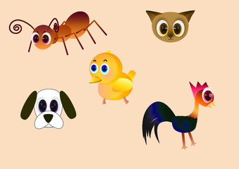 set of funny animals