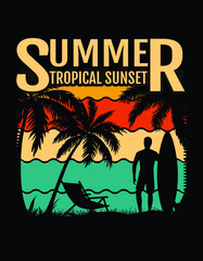 Summer beach typography vintage t shirt design, vector element, illustration

