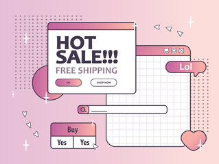 Set of vaporwave retro futuristic lofi post templates for social media.