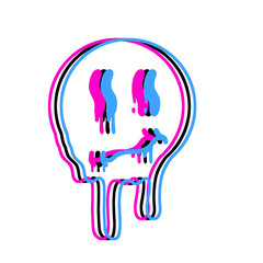 Acid smile face. Melted rave and techno symbol of 90s. Trendy Psychedelic print