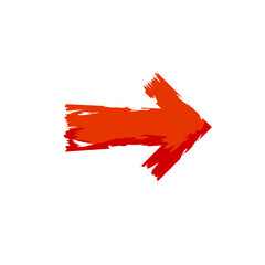 Red arrow with ragged edges. Direction indicator in grunge style.