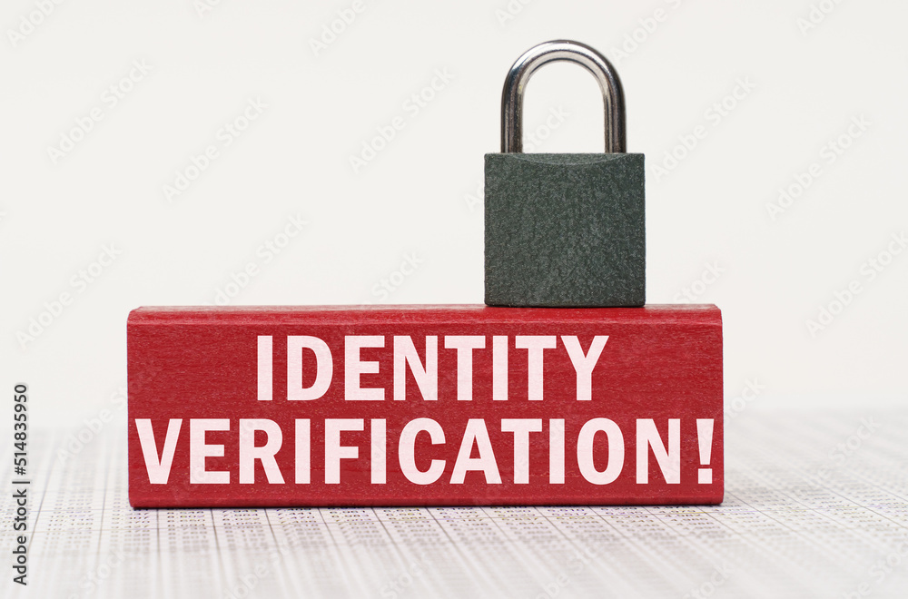 Poster On the reports there is a red block with the inscription - identity verification and a lock.