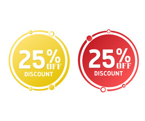 25% off, circle discount tag icon collection. Set of red and yellow sale labels. vector illustration, Twenty-five 