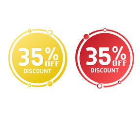 35% off, circle discount tag icon collection. Set of red and yellow sale labels. vector illustration, Thirty-five