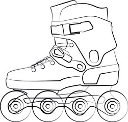 Inline skates, Roller Freeskate, Freestyle Slalom Rollerblad. sketch drawing, contour lines drawn - obrazy, fototapety, plakaty