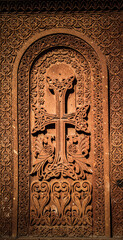 Armenian carved stone cross. Beautiful carved khachkar