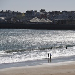 Couple walking on the beach