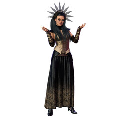 Dark Queen Warrior Woman with Metal Crown, 3D Illustration, 3D Rendering