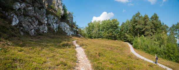 hiking path with hiker, Grosser Pfahl Viechtach, quartz formation