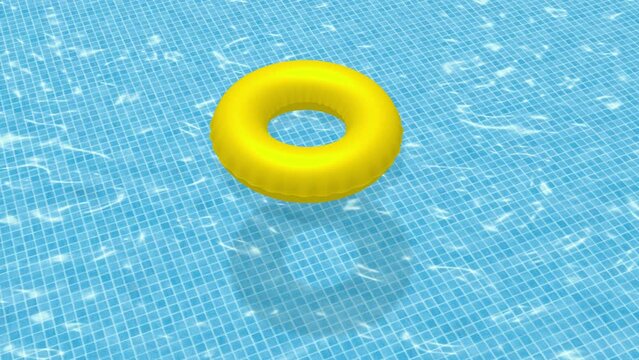 Animaci&oacute;n flotador sobre agua de piscina azul y reflejos con fondo de azulejos 