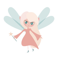 Magic fairy isolated on white background. Flat vector illustration.