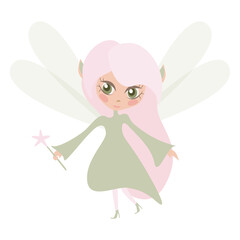 Magic forest fairy isolated on white background.