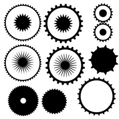 A set of different gears in black in vector.