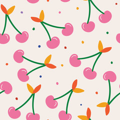 Cherry pattern. Cherry seamless pattern. Fruit pattern. Cherry background.