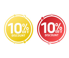10% off, circle discount tag icon collection. Set of red and yellow sale labels. vector illustration, Ten 