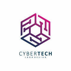 abstract hexagon cyber tech logo design