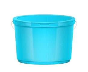 Realistic 3d plastic bucket with lid and handle for food products, paint, foodstuff, adhesives