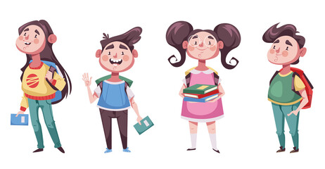 School children boys girls pupils characters. Vector graphic design illustration
