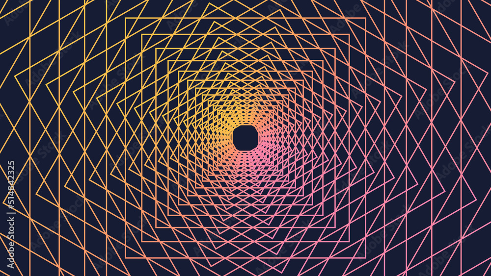 Poster twisted gradient lines of a quadrangular frame. vector 3d tunnel made of geometric shapes. abstract 