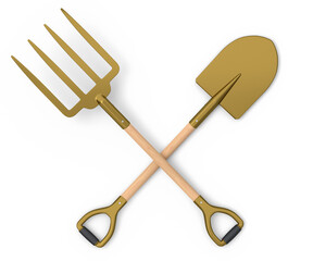 Set of garden pitchfork and shovel with wooden handle for harvesting hay