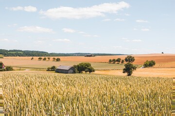 A Hut in the Fields, Landscape in Hohenlohe, Baden-Württemberg, Germany, Europe.