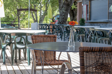 terasse vide avec des fleurs