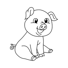 Cute pig cartoon coloring page illustration vector. For kids coloring book.