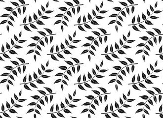 Leaves seamless pattern for wallpaper, textile or packaging. Vector background from botanical elements repeat. attern of leafs black color. Endless foliage illustration.