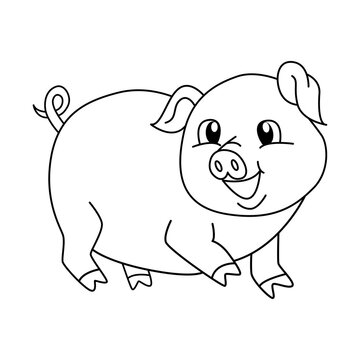 recommend clip art: Cute pig cartoon coloring page illustration vector. For kids coloring book.