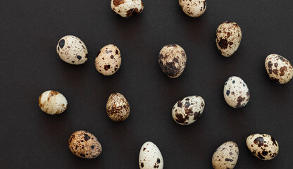 Quail eggs on a background. Natural products. Place for text. Fresh quail eggs.