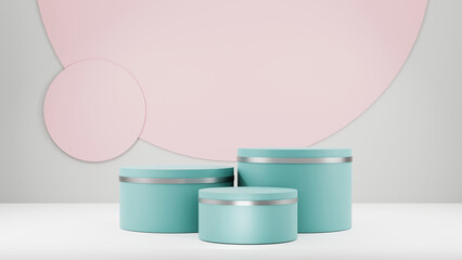 Abstract scene background. Cylinder podium on pink background. Product presentation, mock up, show cosmetic product, Podium, stage pedestal or platform. 3d rendering