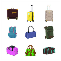 Set of traveler's luggage on white background