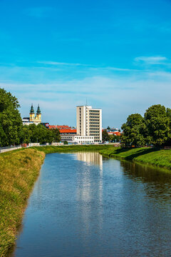 View of the Slovak city of Nitra. View of the Catholic castle and the Nitra river.