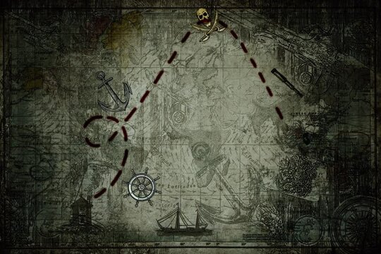 Ancient Bloody Pirate Map With Animated Dots , Animation.Full HD 1920×1080. 11 Second Long.