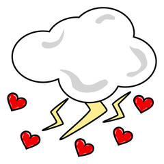 Thundercloud with lightning and hearts